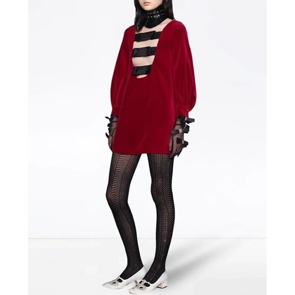 NWT. $4200 GUCCI Runway Velvet Mini Dress IT38 / US 2 red/black - Picture 5 of 16